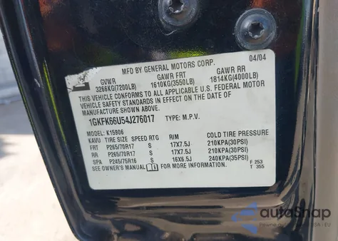 2004 GMC Yukon Xl 1500 Denali from USA, damaged, VIN 1GKFK66U54J276017